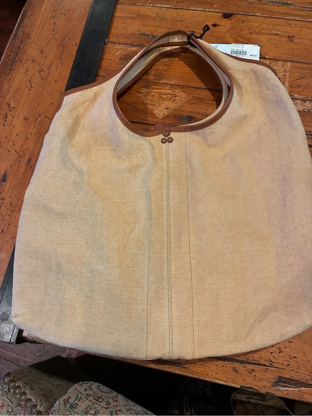Jerome Dreyfuss Beige Canvas Tote with Brown Trim - Picture 6 of 6